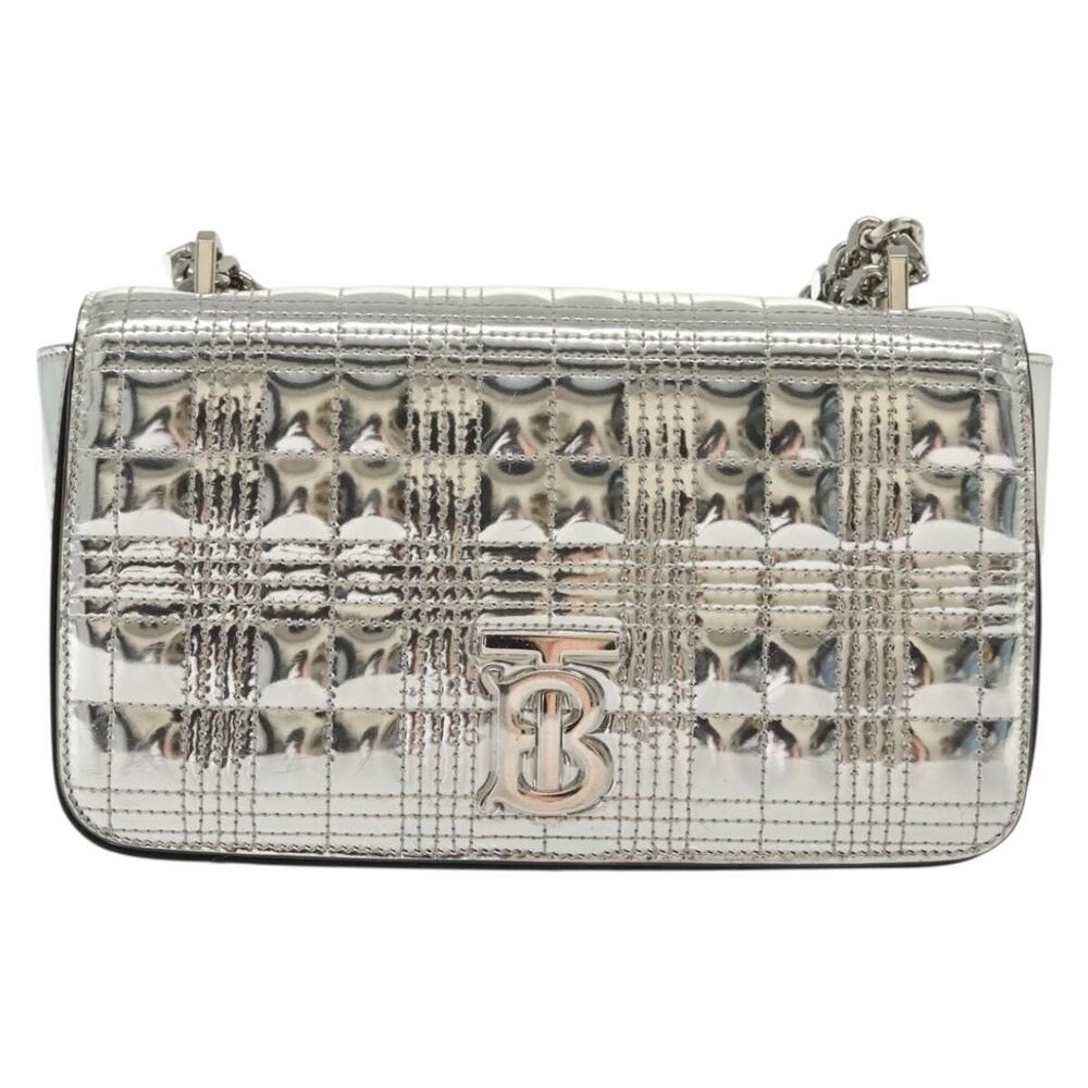 Burberry Patent Leather Chain Shoulder Bag Silver